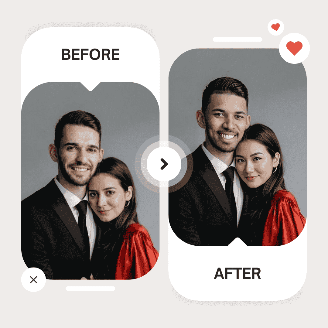 Family group photo showing multiple face swaps with no watermark