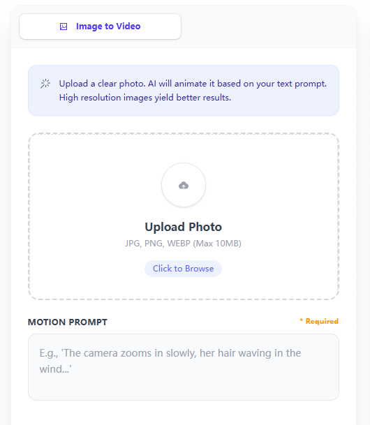 Step 1: Uploading image to AI video converter